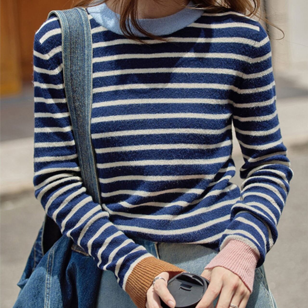 クルーネックニット ボーダー バイカラー