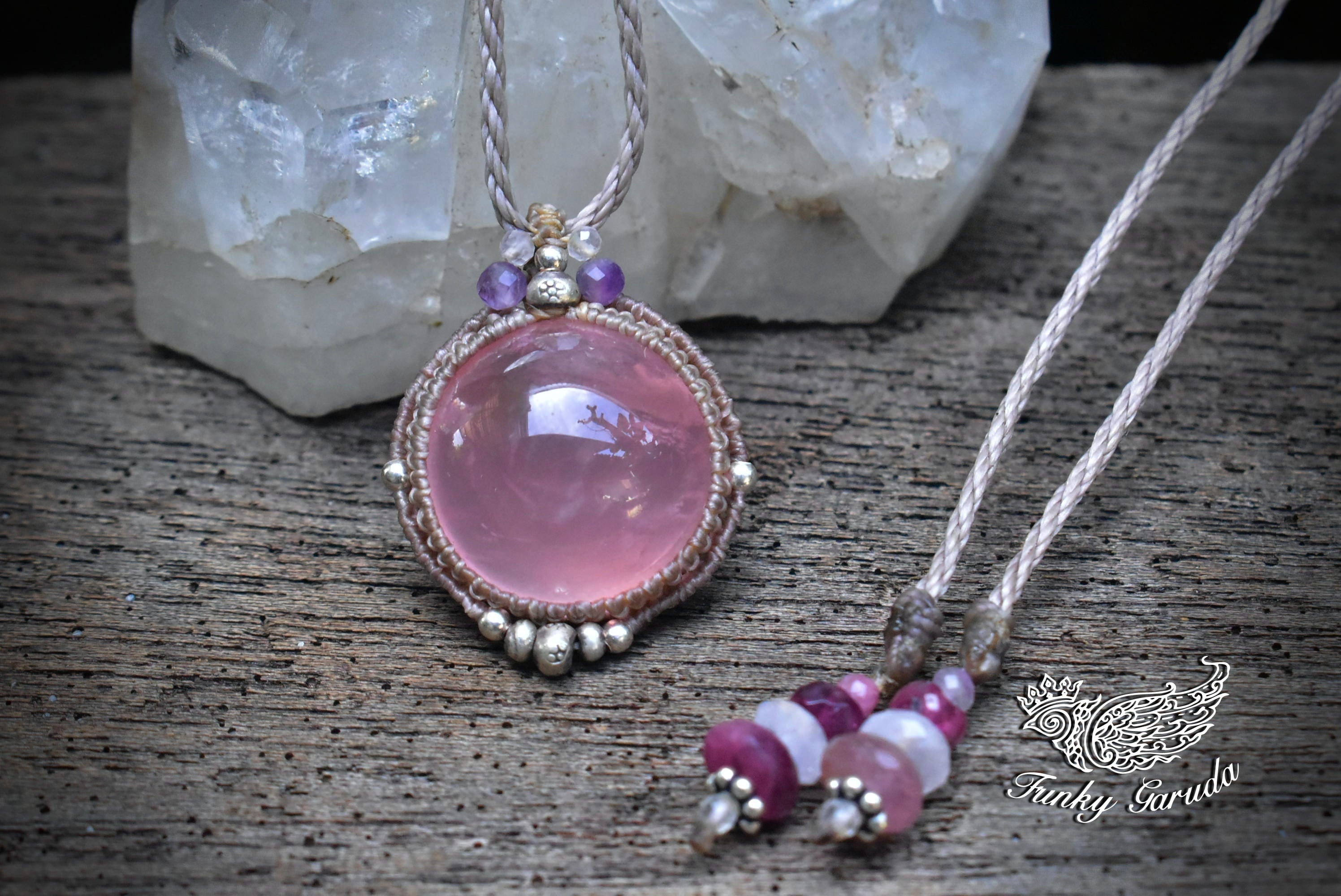 スターローズクォーツ マクラメペンダントsrose002
