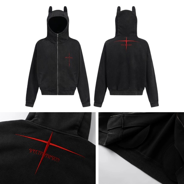 devil horn zip-up hoodie　デビルホーンジップパーカー　J2169