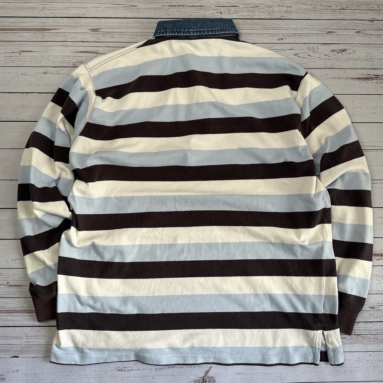 80s~90s RALPH LAUREN インディゴ襟 ラガーシャツ ボーダー 長袖シャツ