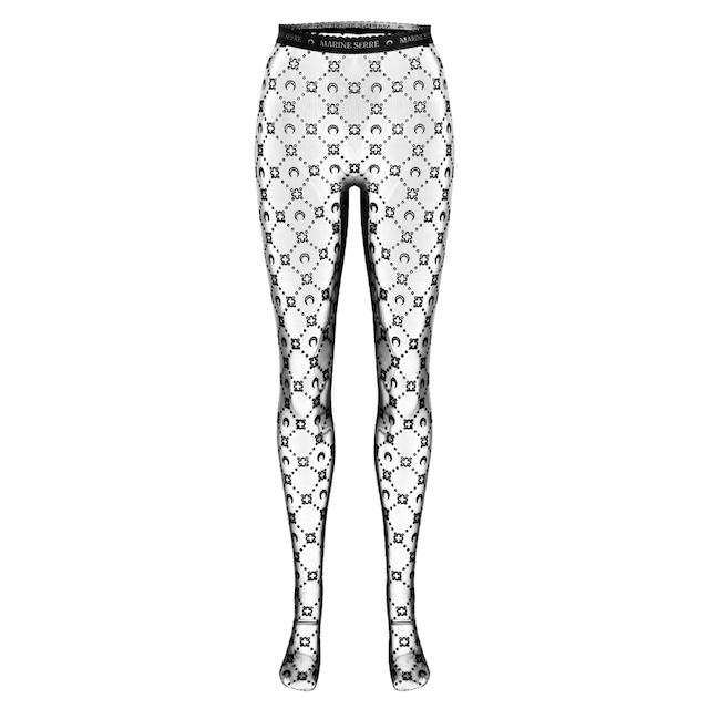 【MARINE SERRE】MOONOGRAM FLOCKED MESH TIGHTS（BLACK/BLACK）