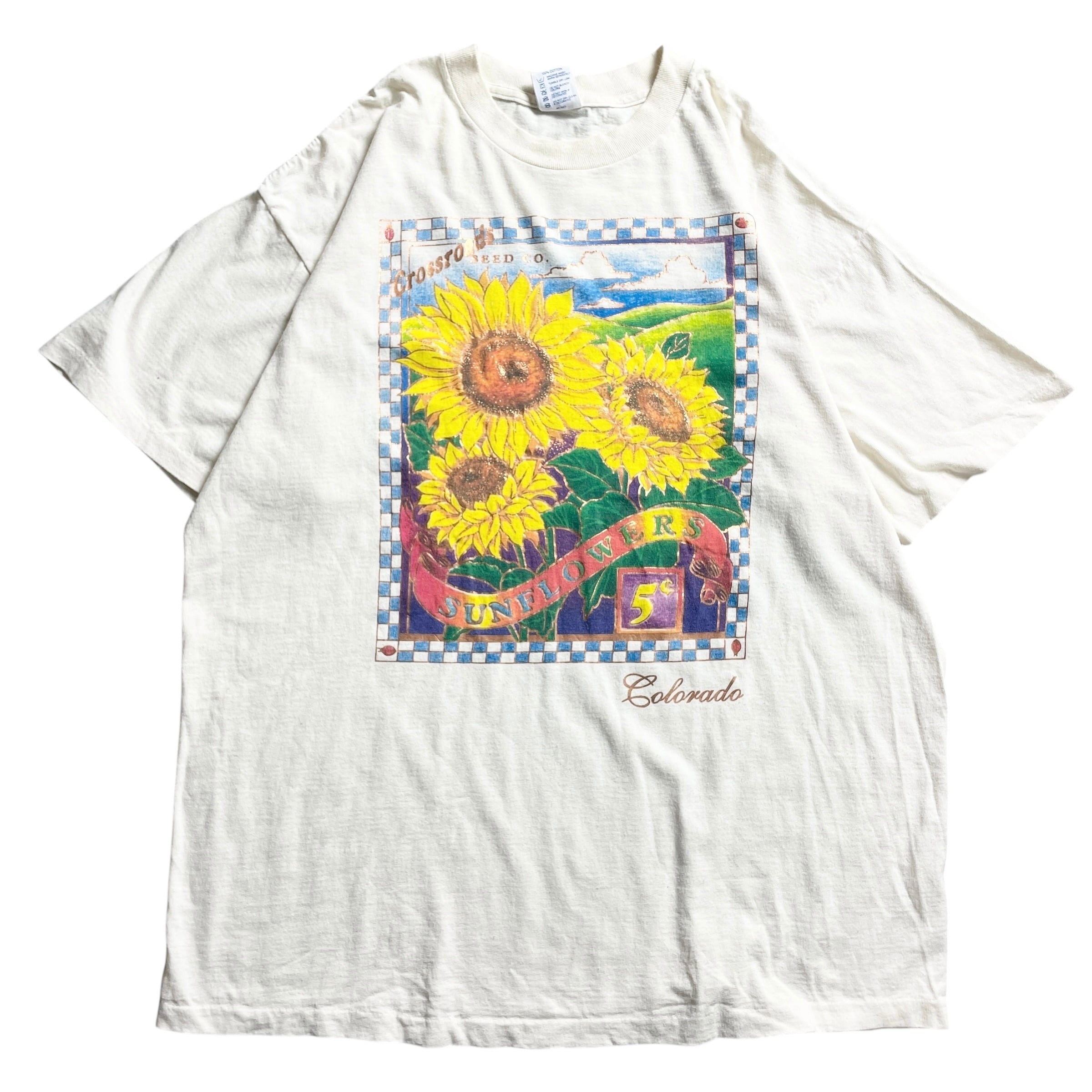 90s USA製 ひまわり 花 art vintage T-shirt