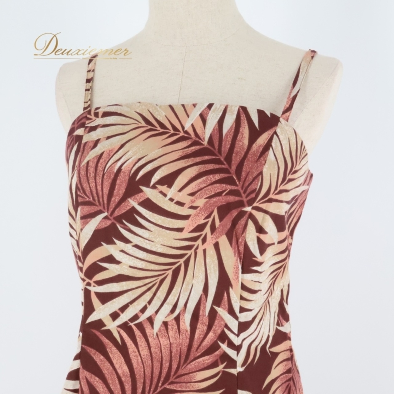 フラダンス 衣装 ワンピース ドレス ブラウン系 アロハスタンダード 日本製 パームリーフ柄 ハワイアンプリント アロハ ALOHA STANDARDS 植物柄 ボタニカル ベージュ系 茶 レッスン 練習 フラ ダンス キャミソール 華やか 大人っぽい 上品 おしゃれ かわいい ブラウン カジュアル 軽やか スタイリッシュ