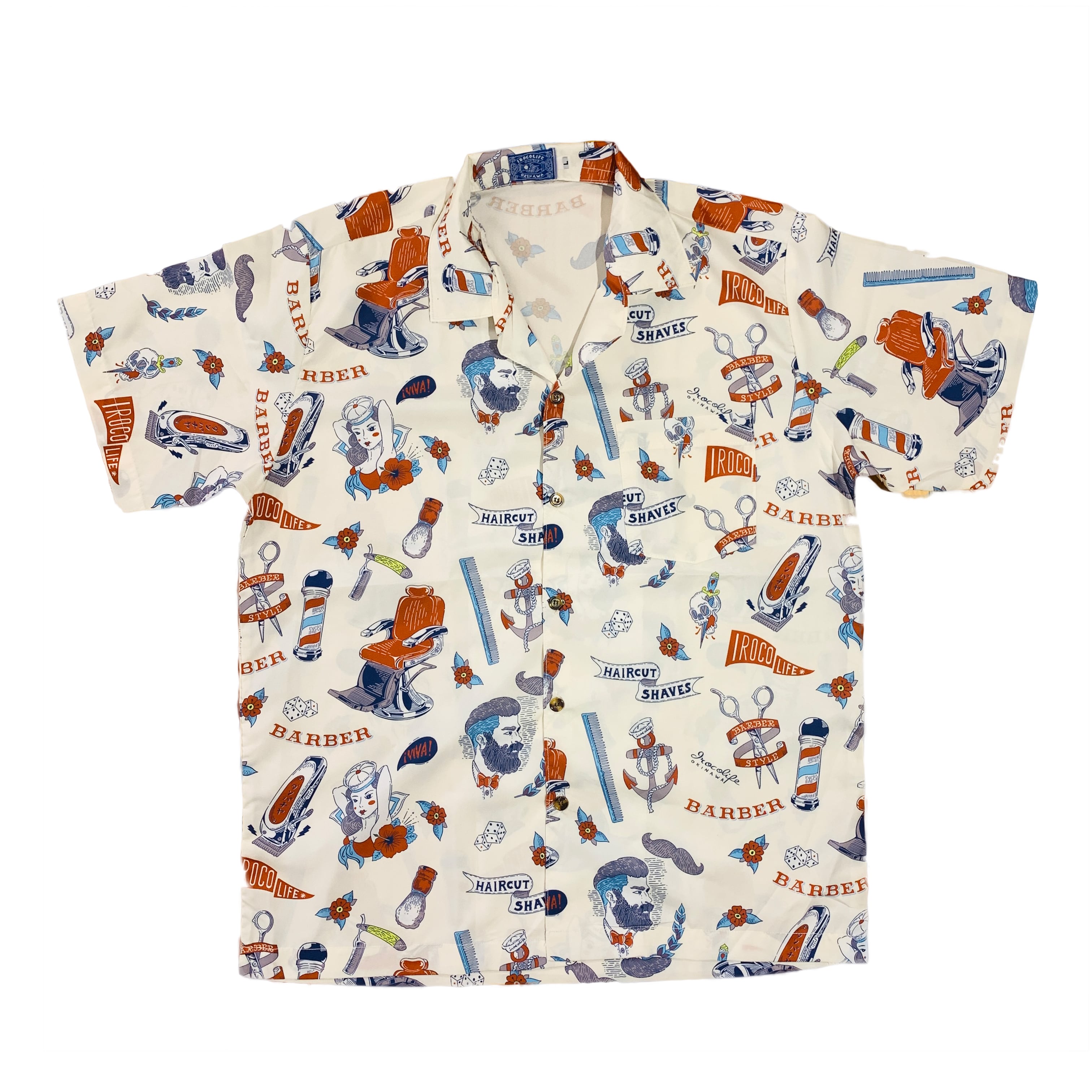 再入荷】南国BARBER柄のアロハシャツ【White】 | 沖縄のセレクト