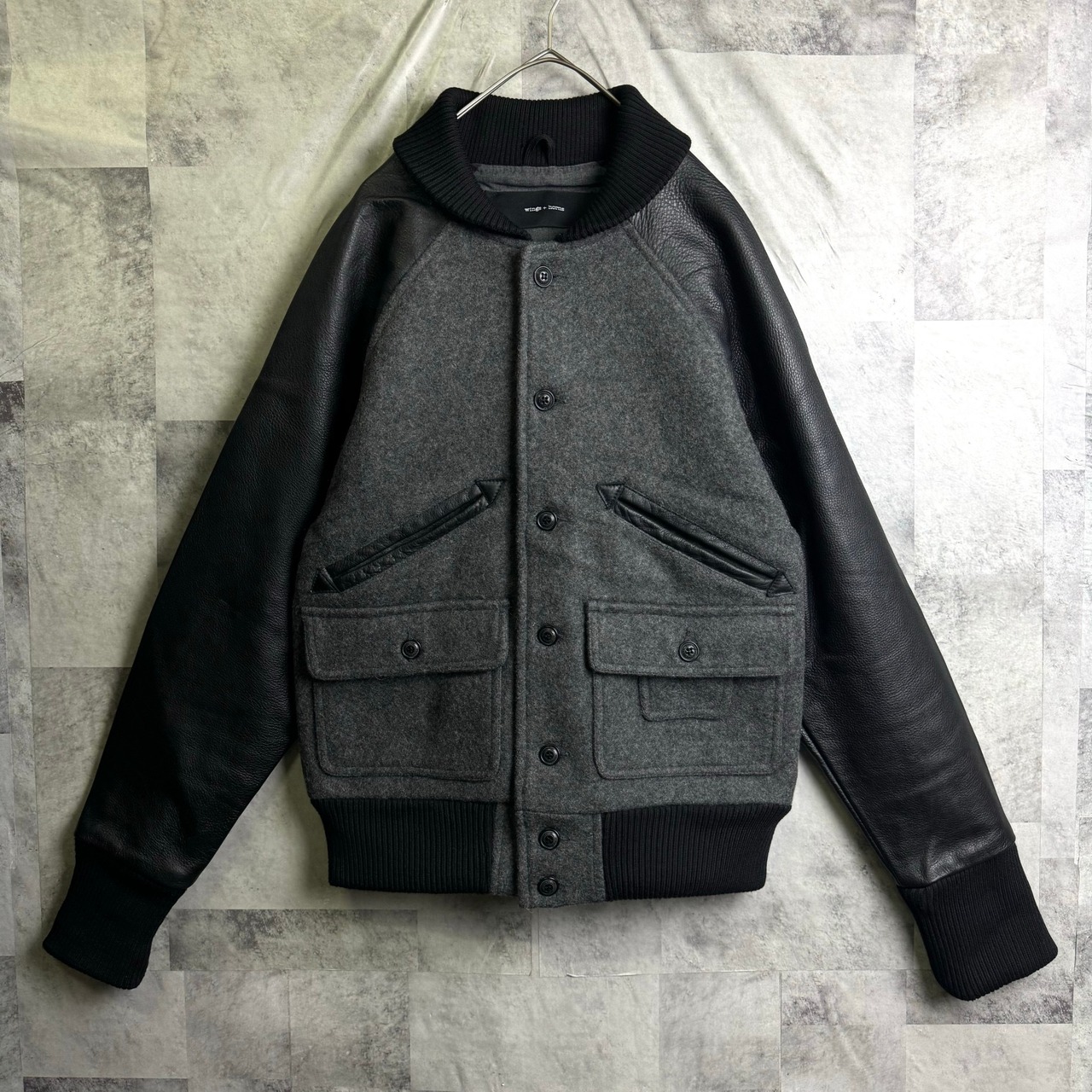 CANADA製 Wings＋Horns アワード ジャケット 袖レザー スタジャン 