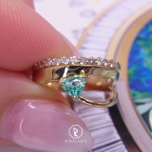 K18YG天然パライバトルマリン トリリアントカット踊り子姫のファランジリング