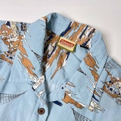 Coleman コールマン キャンプ デザイン レーヨン 開襟 半袖 柄シャツ L/水色系 レディース アウトドア