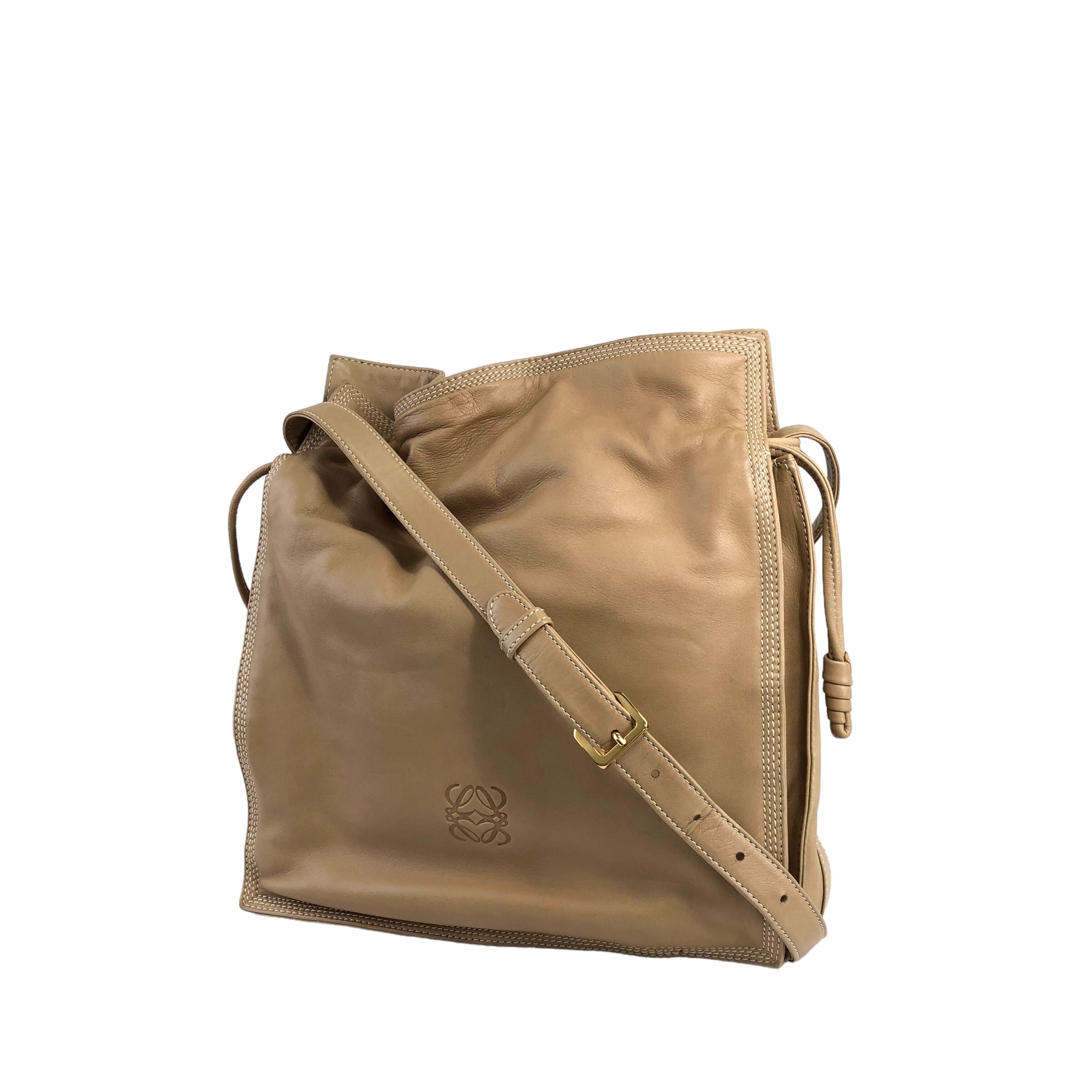 LOEWE ロエベ ショルダーバッグ ベージュ アナグラム レザー 巾着