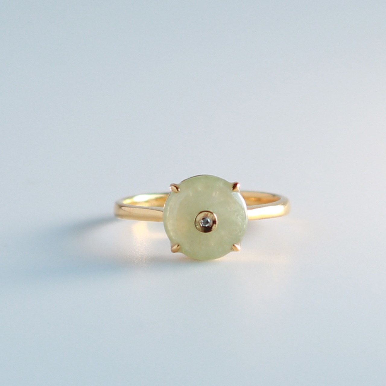 【13号】 K10YG 淡いグリーンの翡翠リング！！coin diamond A貨翡翠 jd_rg1598