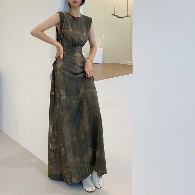 abstract print long dress　10299