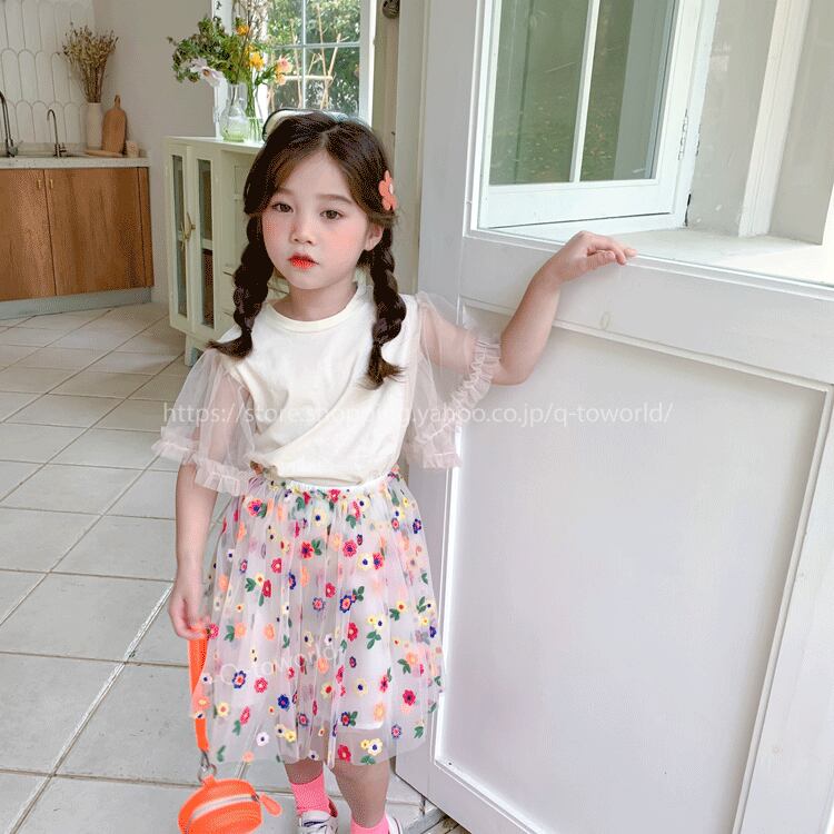 90 140 トップス 半袖 スリーブ シースルー 韓国子供服 子供服 女の子 Q Toworld キュートワールド 子供服 メール便は何点でも送料の合計は280円