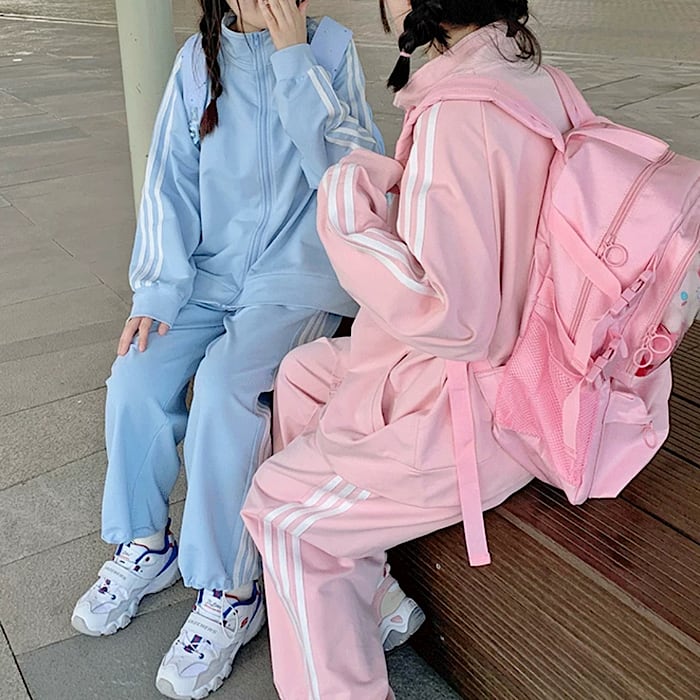 パステルカラー で ふんわり 可愛い セット ジャージ 上下２点セット トラックウェア セットアップ オーバーサイズ メンズライク ストリート ルームウェア リラックス ジム Lamitte Deco トレンド 韓国ファッション ショップ Base店