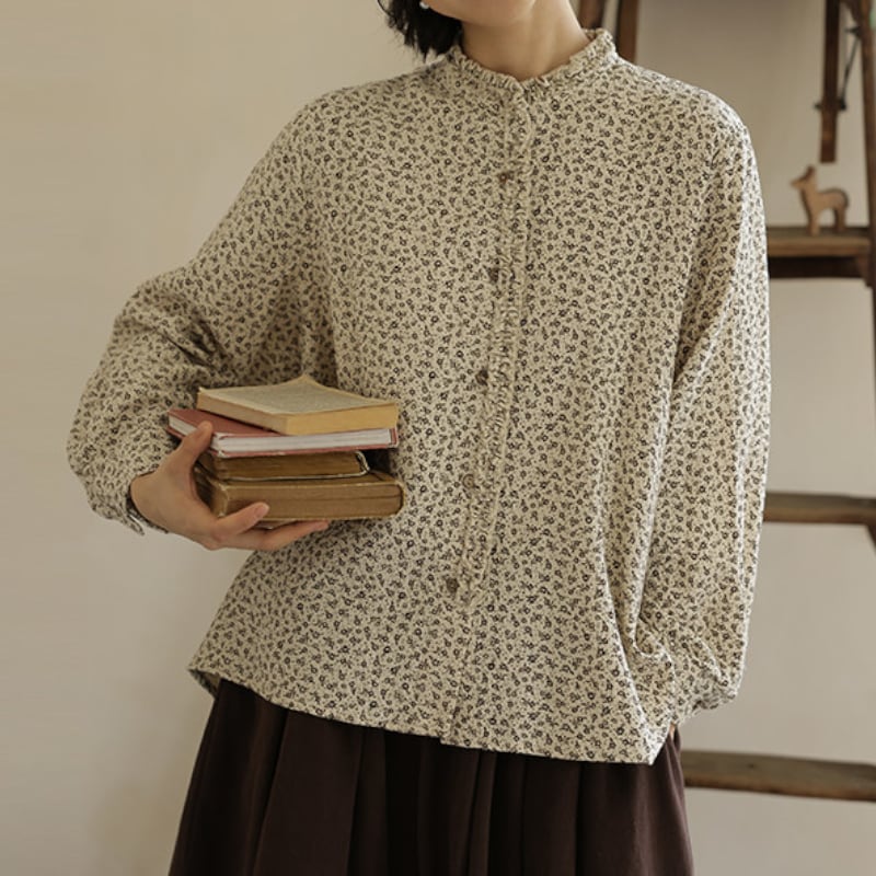 小花柄スタンドカラーブラウス M2086