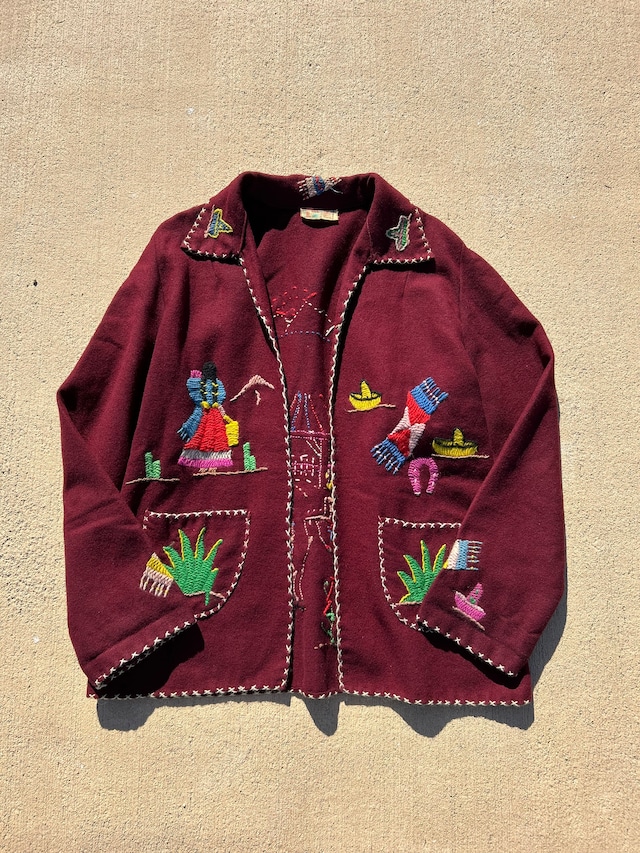 Vintage Mexican  Burgundy Jacket  / ヴィンテージ メキシカン ウール ジャケット 刺繍