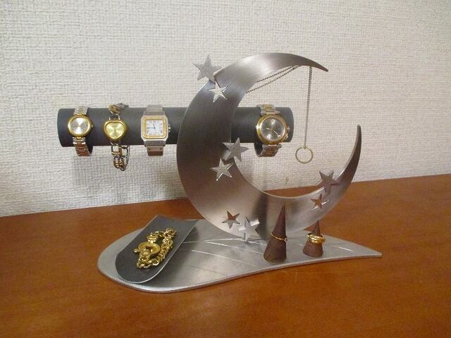 腕時計、アクセサリー飾る　リーフムーン腕時計、ネックレス、リングスタンドトレイ　ブラック | 腕時計スタンドのAKデザイン powered by  BASE