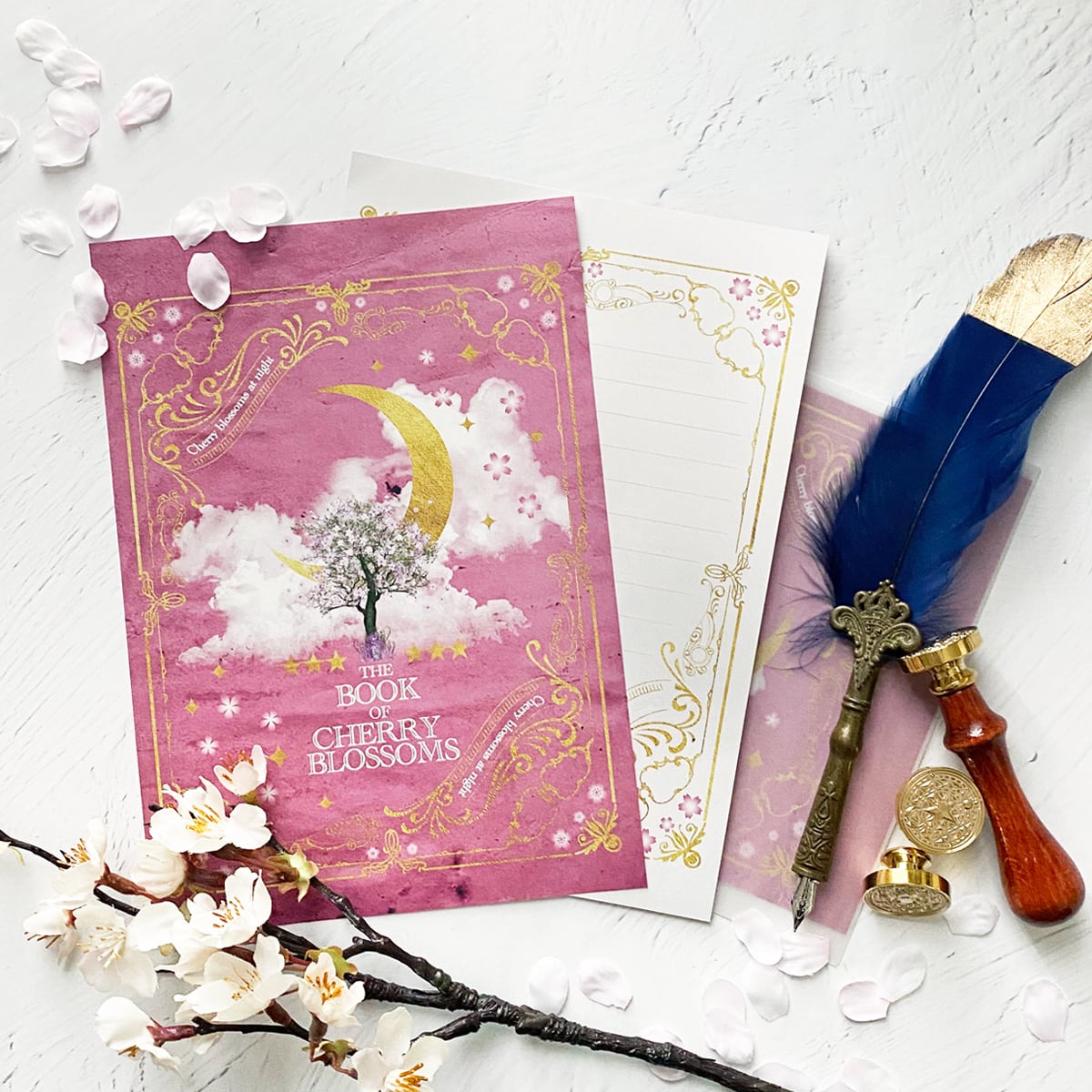 架空の洋書 夜桜の本 レターセット(BLUE) | LALA CloveR.幻想 架空の洋書 夜桜の本 レターセット(BLUE) | LALA CloveR.幻想