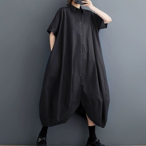 SOLID HALF SLEEVES MIDI COCOON SHIRT DRESS 3colors M-9900