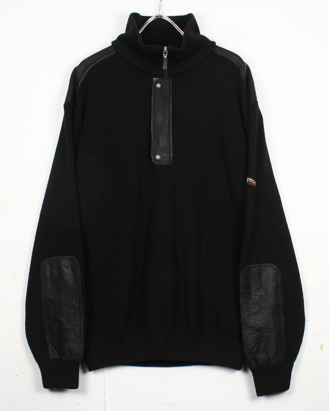 【Caka act2】Made in Italy Leather Switching Loose Knit Sweater