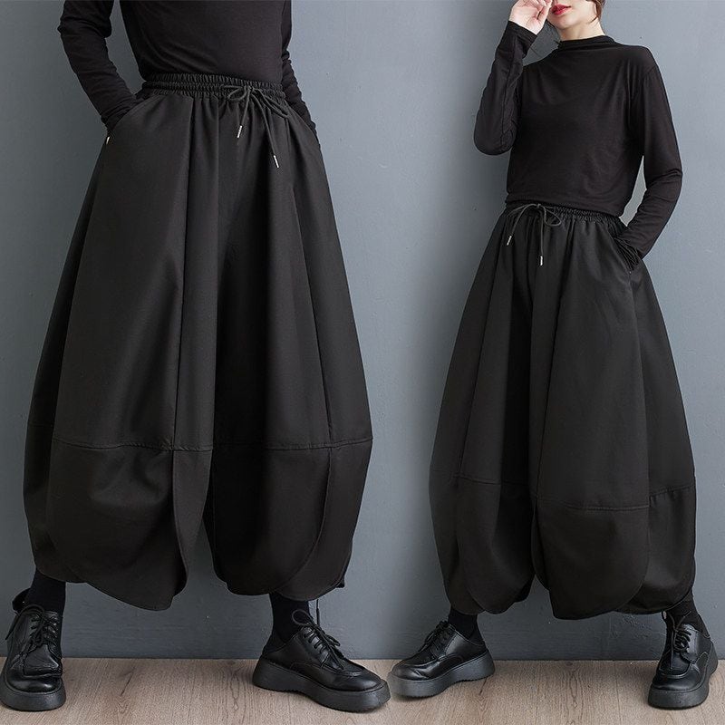 RELAXED ELASTIC WAIST LANTERN NINE-TENTH PANTS M-18180
