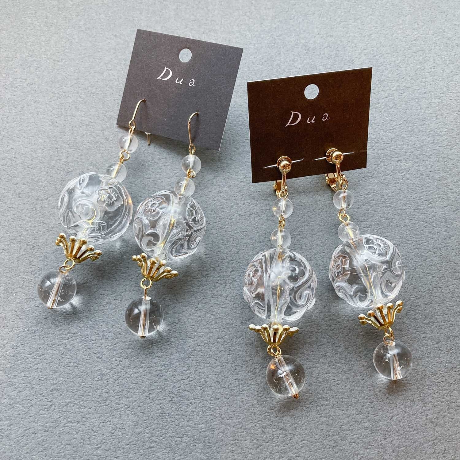 クリア花模様ビーズの〈ピアス/イヤリング〉 | Dua-アクセサリーパーツショップ