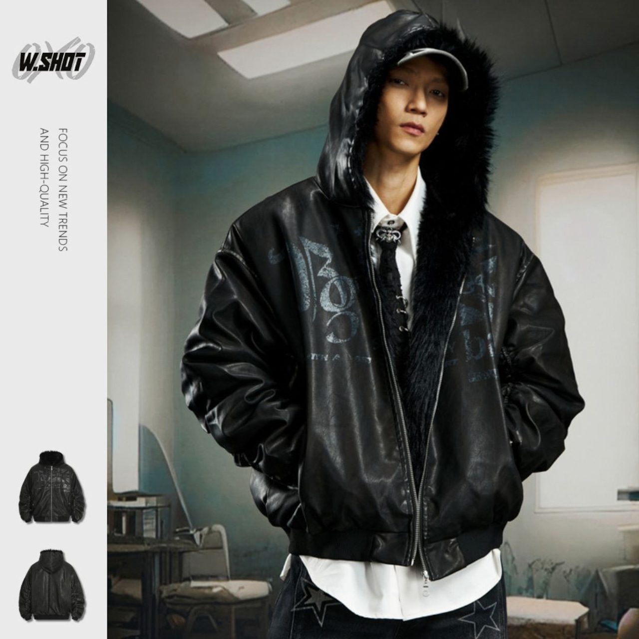 【暖かさUP】PUレザーファー中綿ジャケット T1929