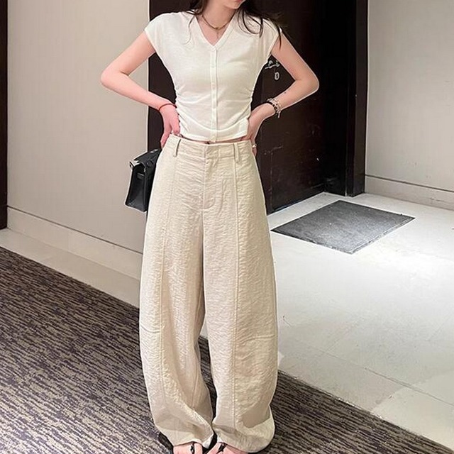 washed loose wide leg pants　W00401