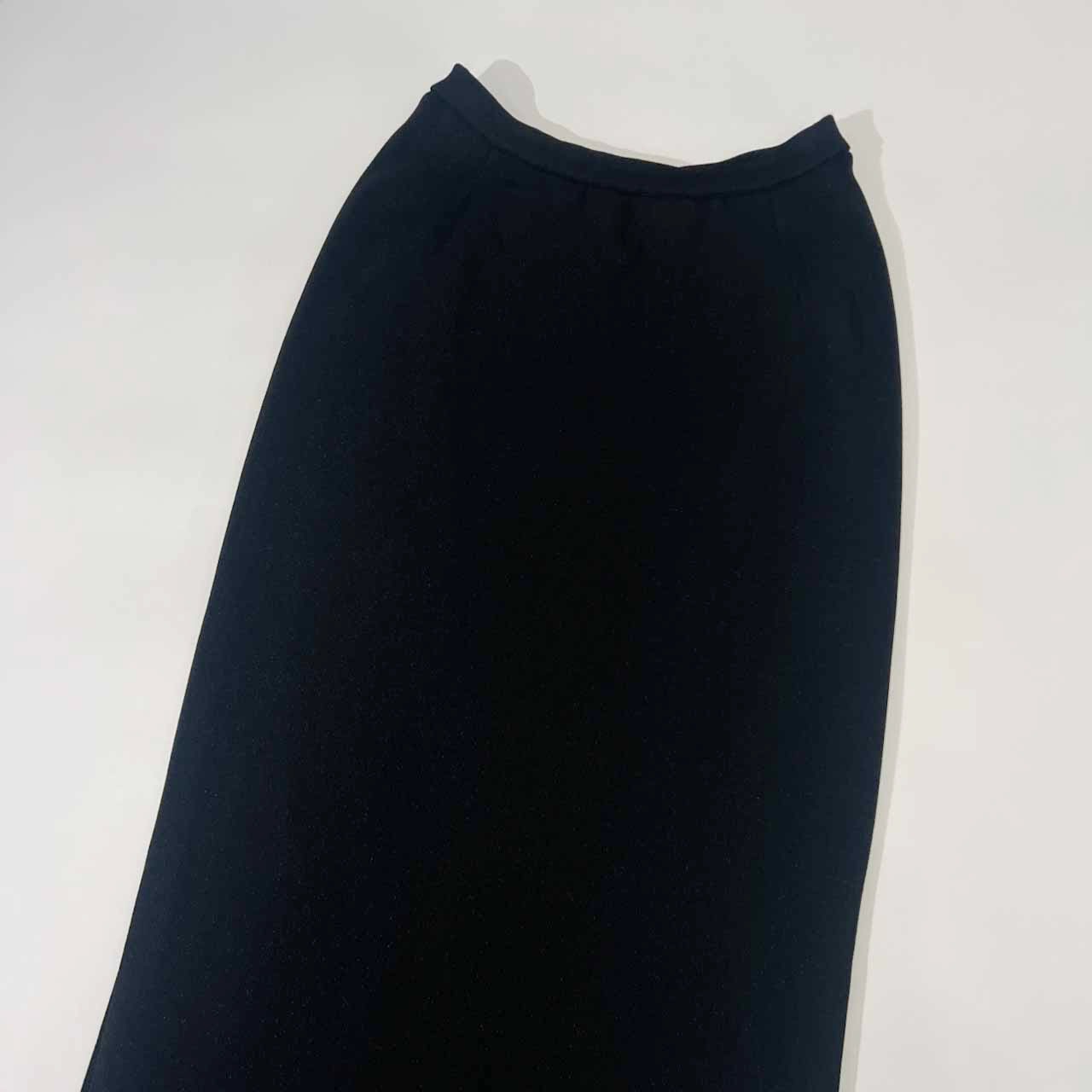 90s YVES SAINT LAURENT イヴサンローラン スリット入り レーヨン&ナイロン ロング ニットスカート 9 /黒 ブラック/福助/日本製