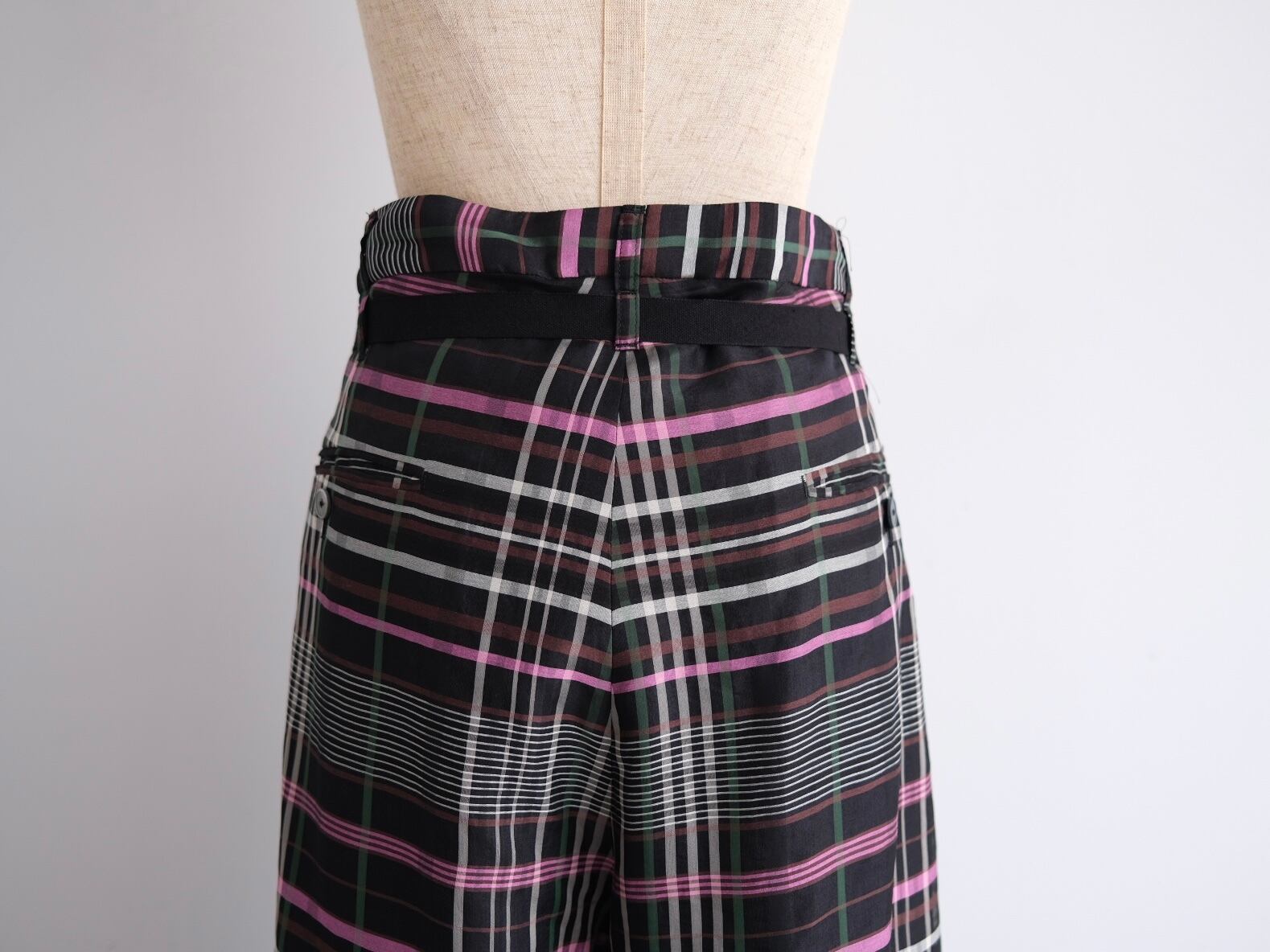 pelleq “ plaid silk organza wrap trousers “ dark | Lapel online store