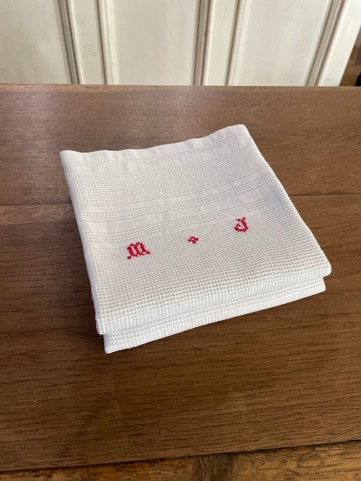 フランス アンティーク トーション クロスステッチ 手刺繡 ワッフル地