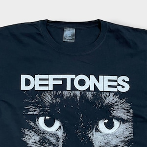 【DEFTONES】デフトーンズ Sphynx オフィシャル 公式 バンドTシャツ ロックt バンt オルタナ メタル ロゴ アニマルプリント 黒猫 L 半袖 黒 US古着