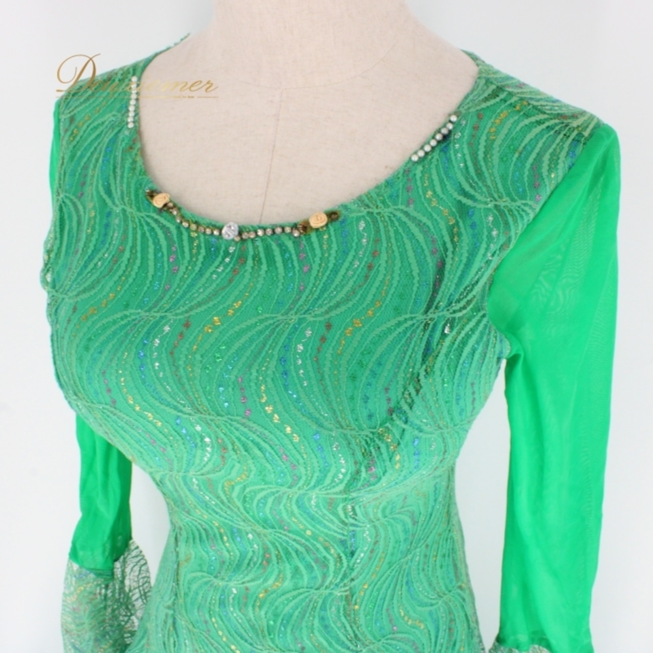 社交ダンス 衣装 スタンダード ドレス ワンピース パーティドレス グリーン系 prima boutique プリマブティック 緑 ビジュー 長袖 カラフル モダン エレガント きれいめ おしゃれ 大人 女性 アウトドア イベント 結婚式 二次会 フォーマル 謝恩会 春 夏 秋 冬 体型カバー ゆったり 薄手 透け感 上品 スリム 伸縮性あり