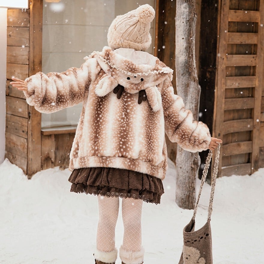 アニマルジャケット トナカイ 冬コート フェイクファー 鹿柄 ホーン