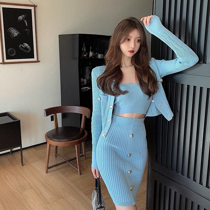 セーター オータムウィンターニットカーディガンスカート スタイル 秋物 冬物 ブラックストロベリース37555085442