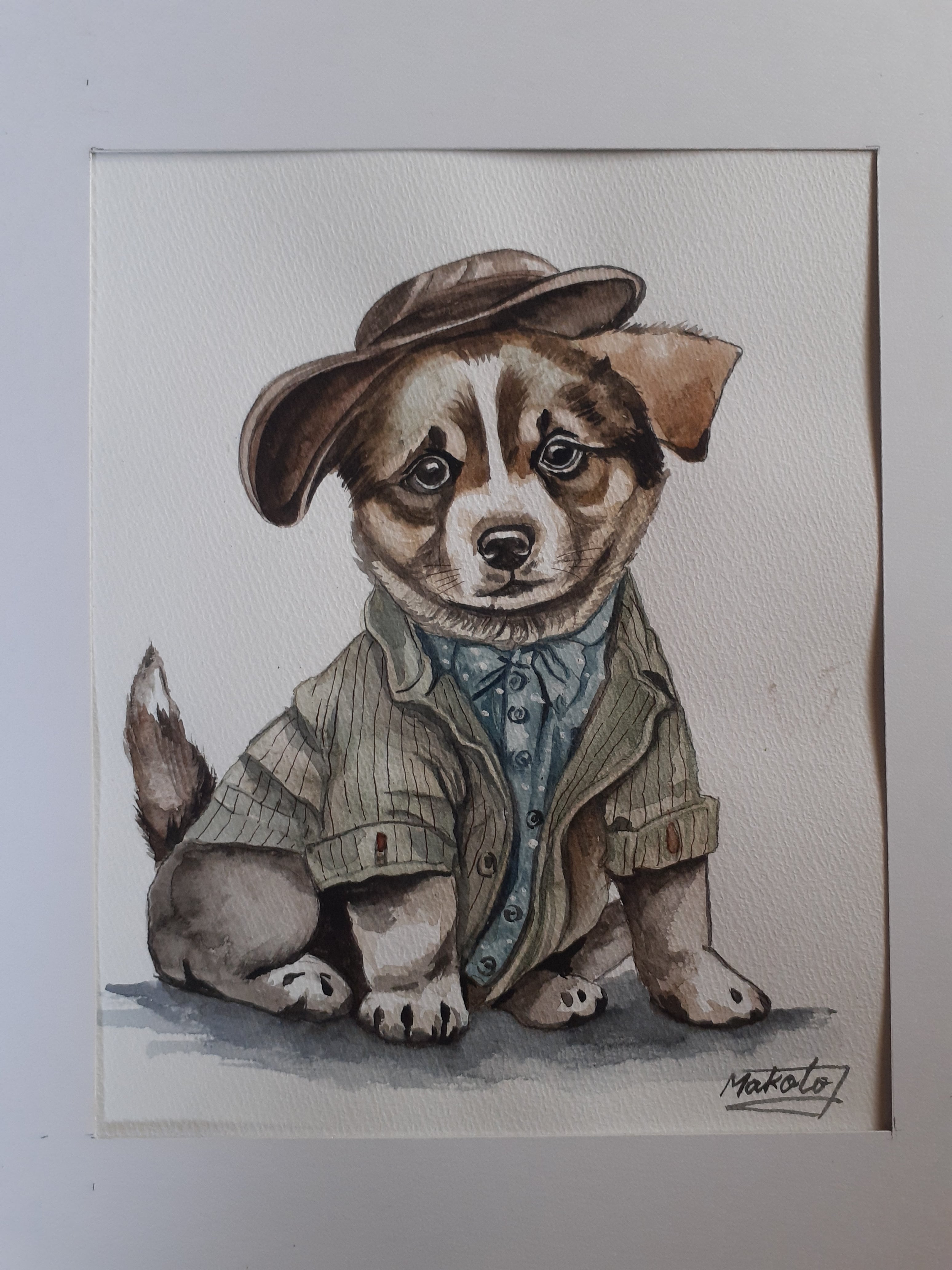 水彩画 オシャレな子犬 | 工房 和み