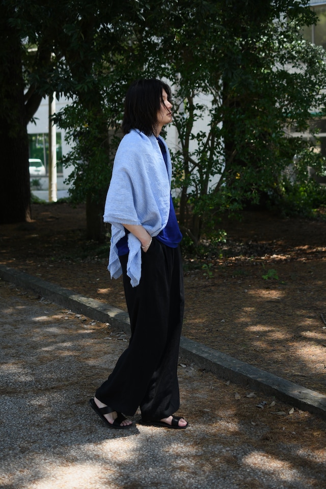 Cale / Water twist linen Big scarf (Blue Glencheck)