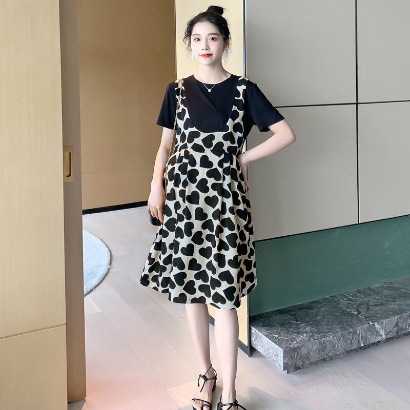 【新作】【送料無料】 マタニティドレス2020夏の新しい愛の偽のツーピースドレス小さな新鮮なミドル丈のドレス妊婦-アリババ サマー 夏物 expec279631045119