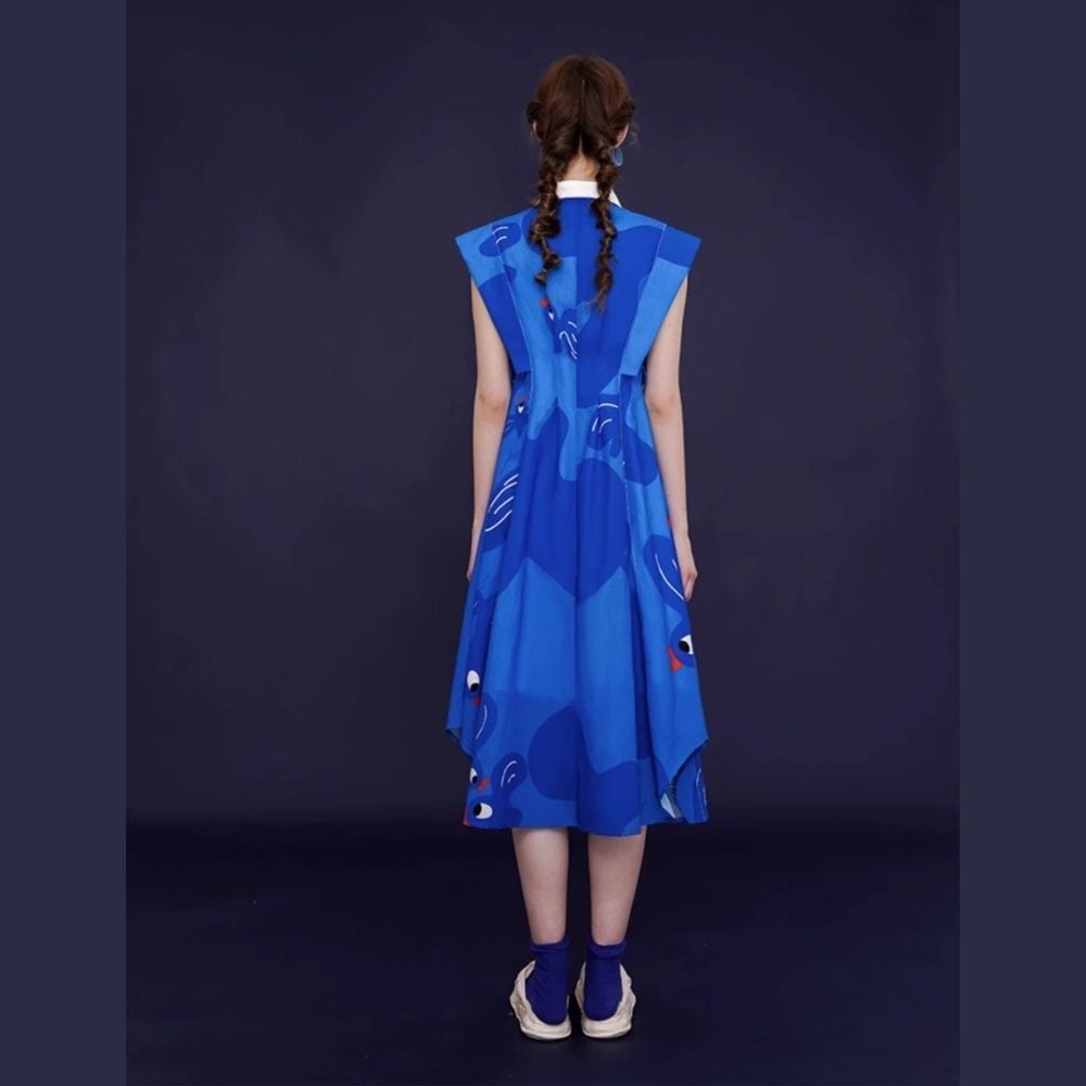 VIVIANA 今季新作ワンピース　BLUE 大きいサイズ】ソフトサテンウエストドロストワンピース /洗濯機で