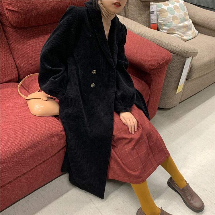 ラインを美しく演出!韓国ファッション 中・長セクション 上品映え ゆったりする コーデュロイ コート