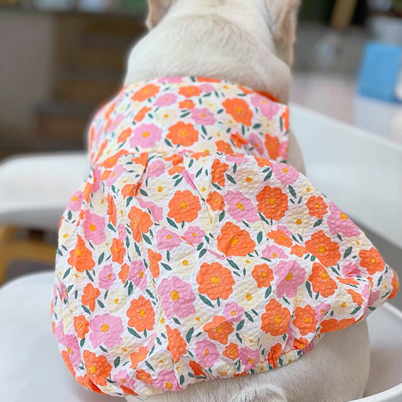 送料無料 ペット関連 夏のペットドレス犬プリントドレスパグ脂肪犬服中