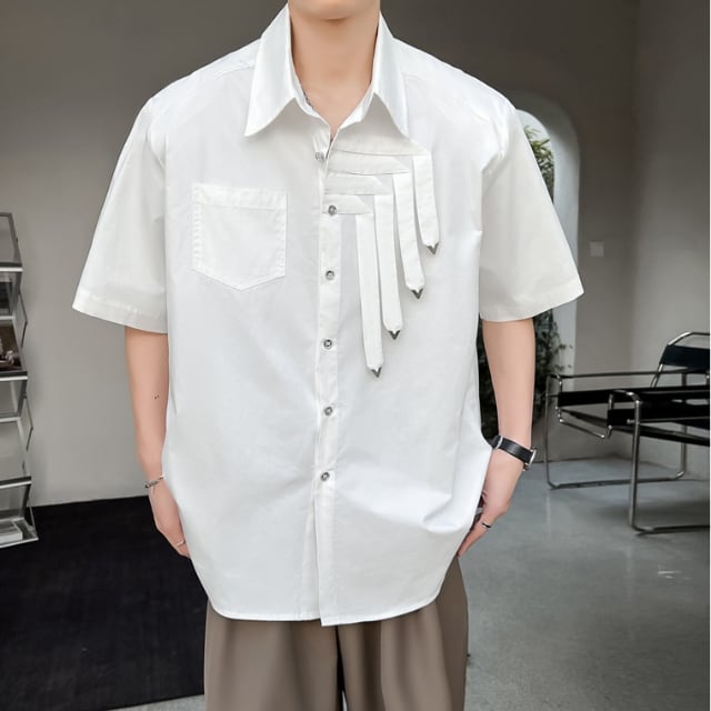予約販売】シャツ 半袖 シンプル 無地 個性的 モード デザイン