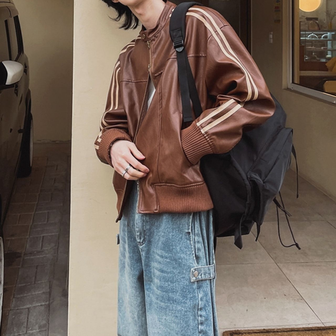 ラインフェイクレザーブルゾン　1137