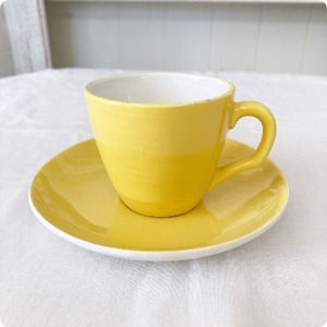 【フランス直輸入】心躍る元気カラー シトロン HBCM クレイユモントロー アンティーク デミカップ＆ソーサー ①