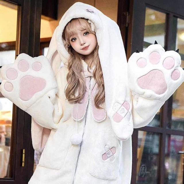 現品限り うさ耳フーディ オーバーサイズ レッグウォーマー付き