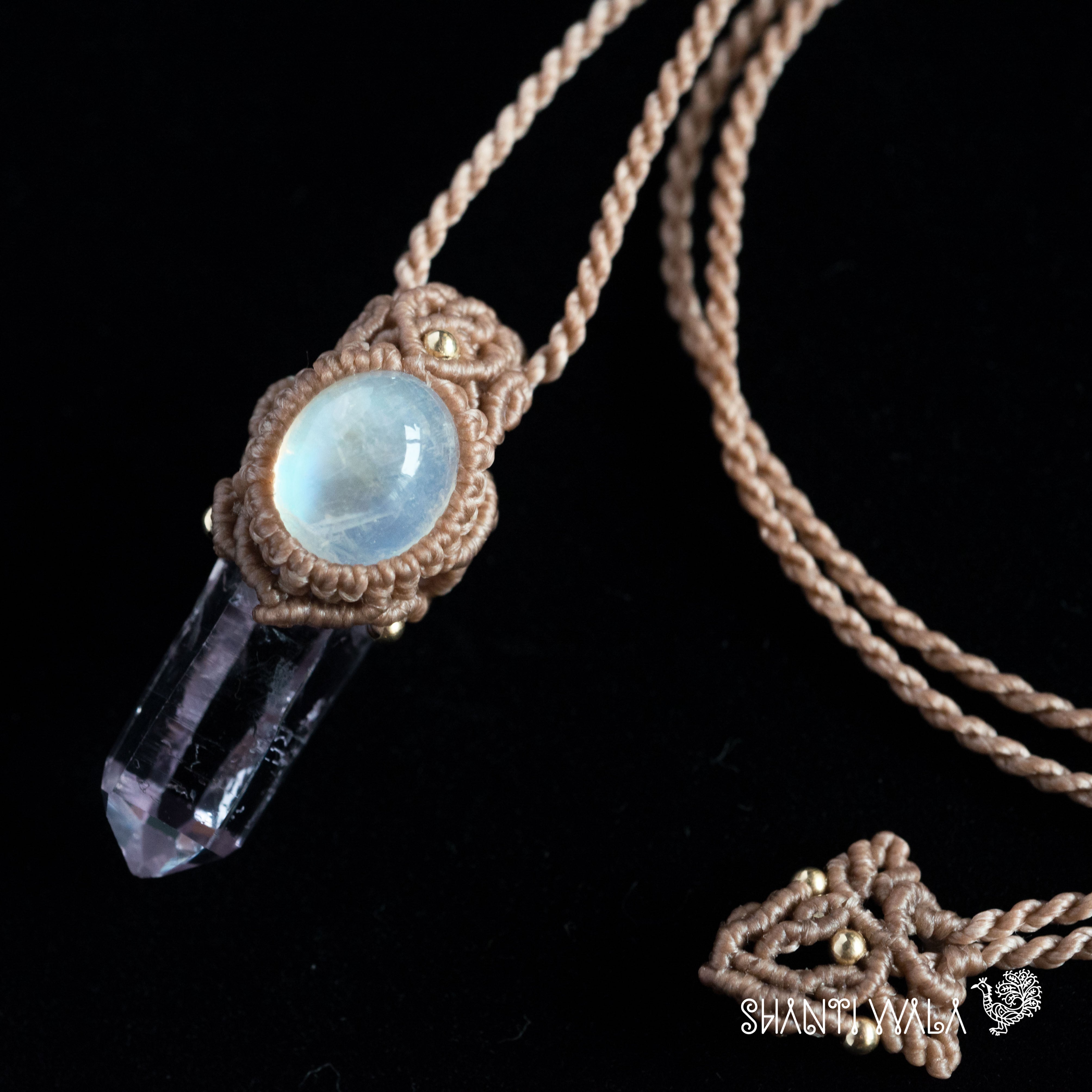 アメジスト＆ブルームーンストーンのマクラメ編みネックレス