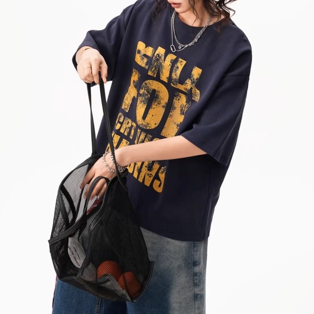 クラッシュダメージレタープリントハーフスリーブTシャツ 1col   R01926