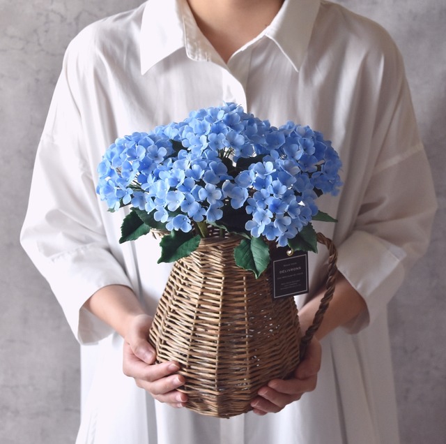 ◆粘土のお花◆  紫陽花　ライトブルー　柳フラワーピッチャーに飾って…A795