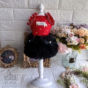 予約　海外ハンドメイド　受注製作品【№B06944】レッド＆ブラック　ハートドット　ニット＆チュチュワンピ（バレッタ付き）