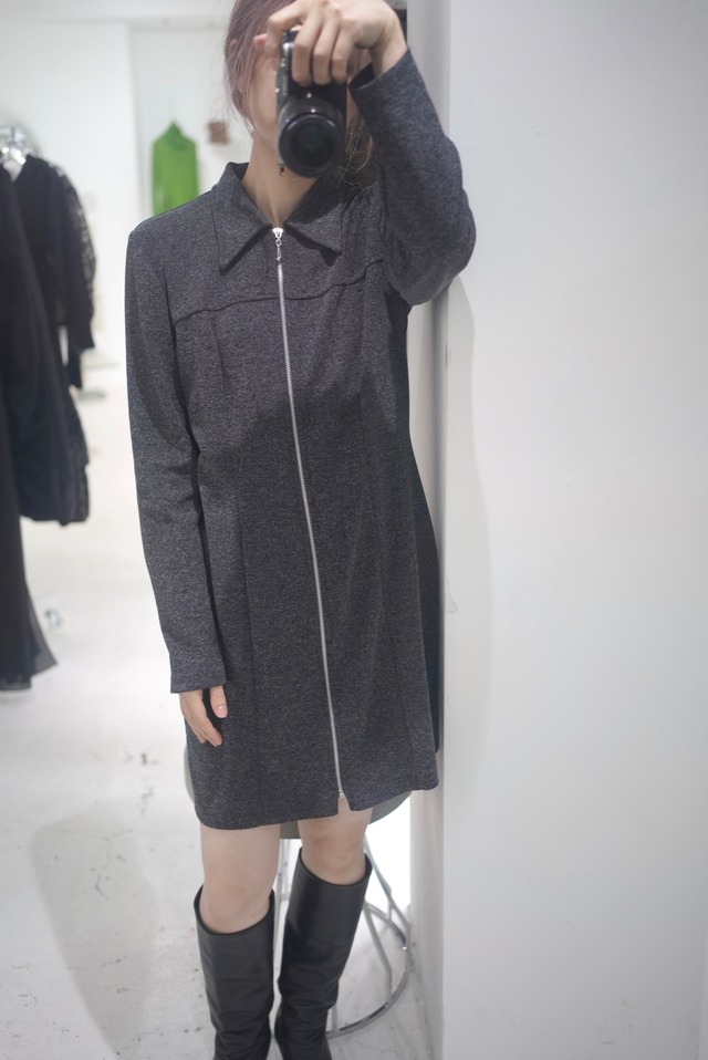 zip up gray shirt dress