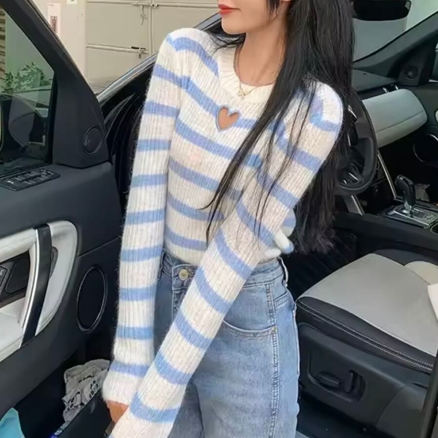 heart cutting border knit