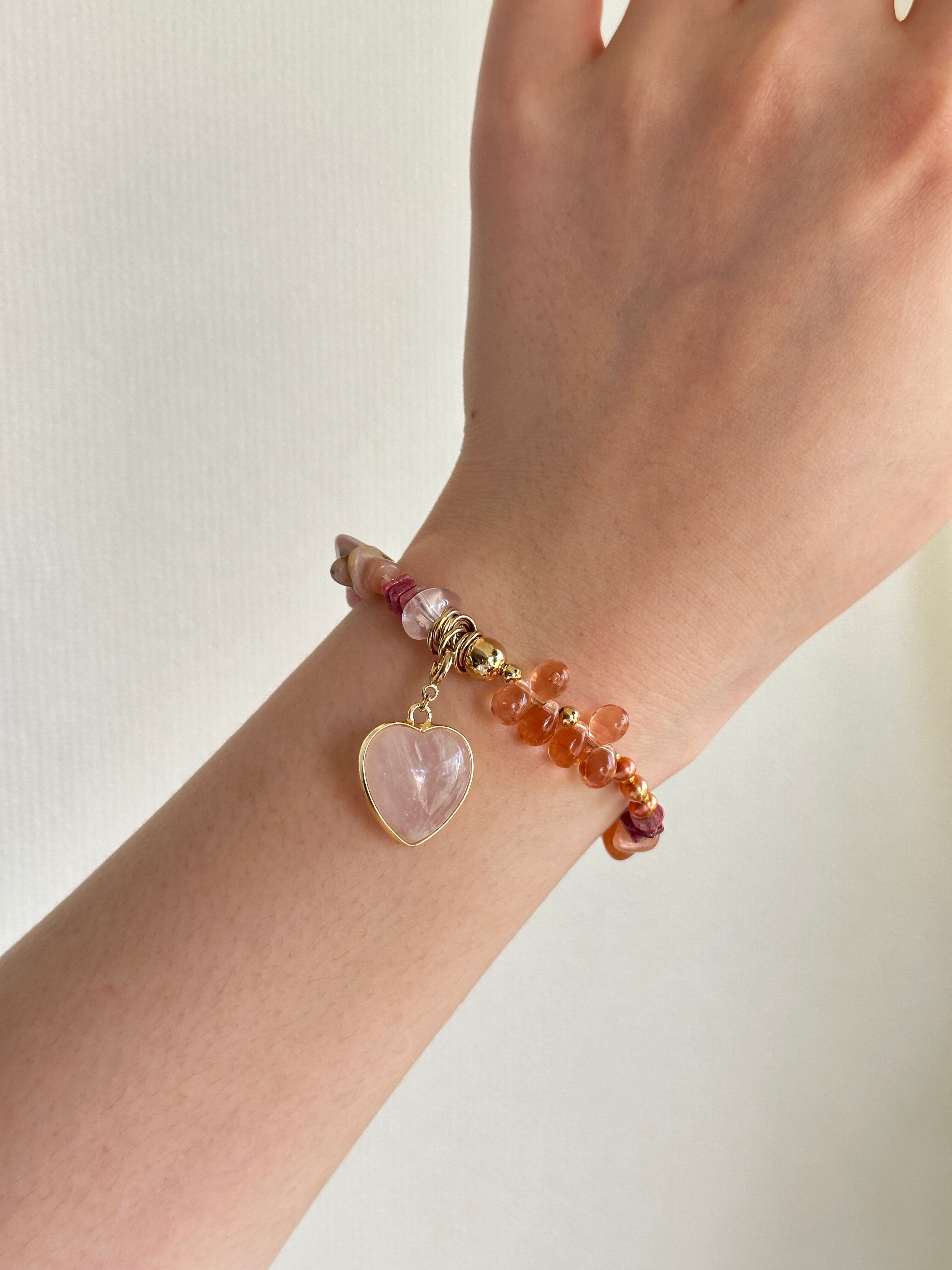 Rose quartz heart charm leather choker. | maison HOWL